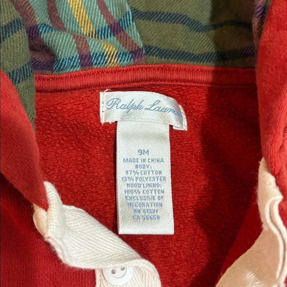 Ralph Lauren Baby Boys Hoodie. One-piece  Coverall 9 months. Warm. Red/ rust
